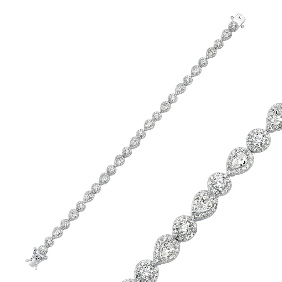 Drop Round Solitaire Waterway Silver Bracelet - CNG Jewels