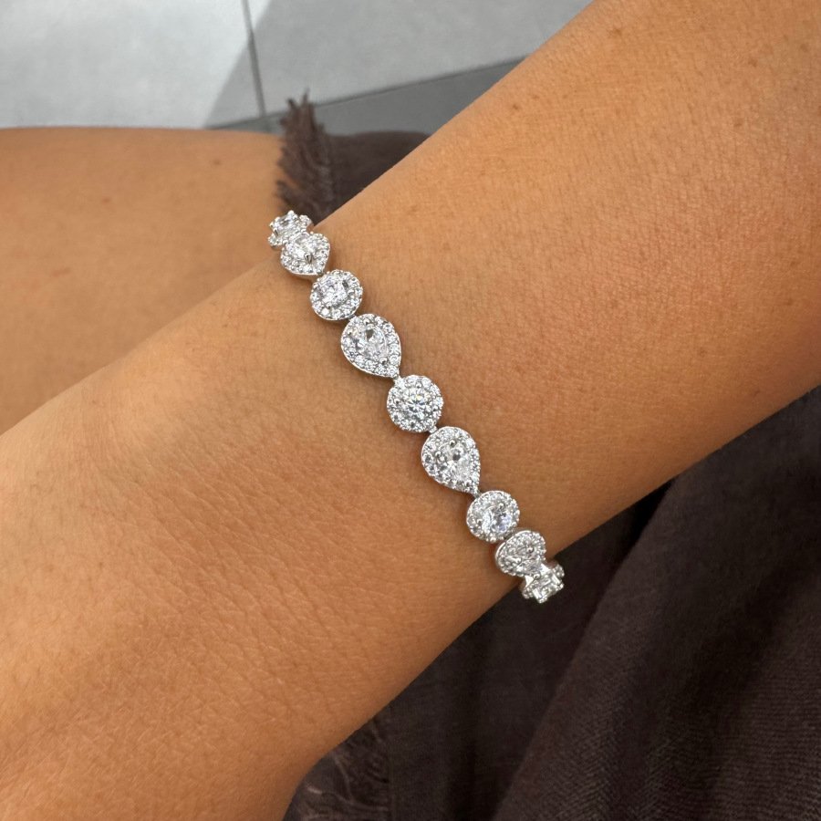 Drop Round Solitaire Waterway Silver Bracelet - CNG Jewels (1)