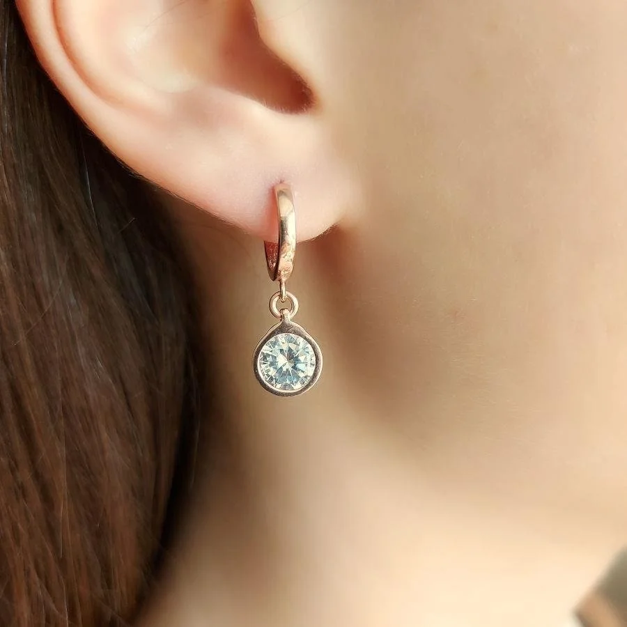 Dangle Round Rose Gold Solitaire Earrings