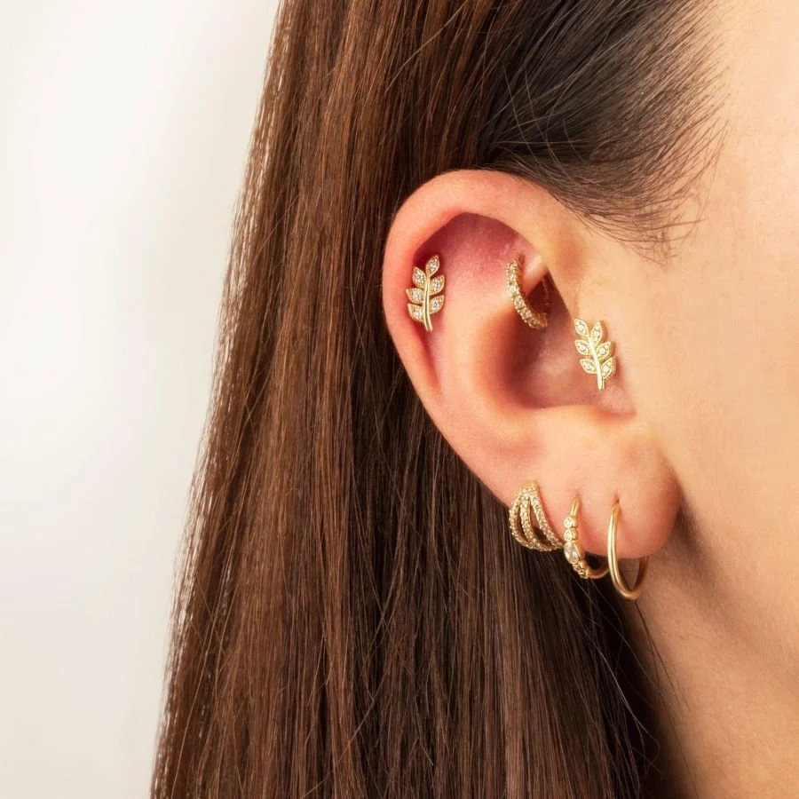 Defne Yaprağı Altın Helix Piercing