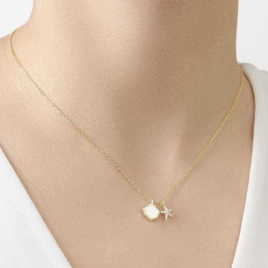 Deniz Yıldızı İstiridye Gold Gümüş Kadın Kolye - CNG Jewels