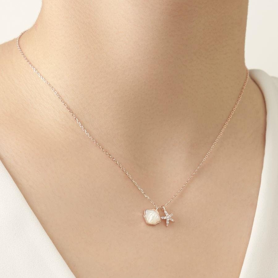 Deniz Yıldızı İstiridye Rose Gümüş Kadın Kolye - CNG Jewels
