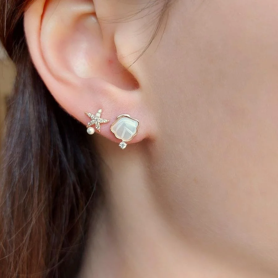 Deniz Yıldızı İstiridye Rose Gümüş Kadın Küpe - 2