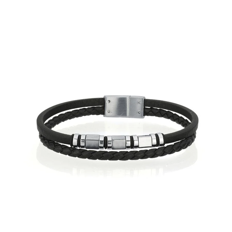 Dilimli Çelik İkili Derili Erkek Bilekliği - 1