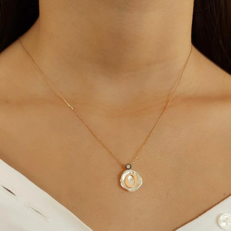 Natural Pearl Letter O Silver Women's Necklace - 2