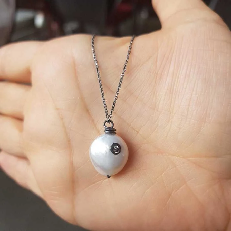 Natural Pearl Silver Women's Necklace - 1