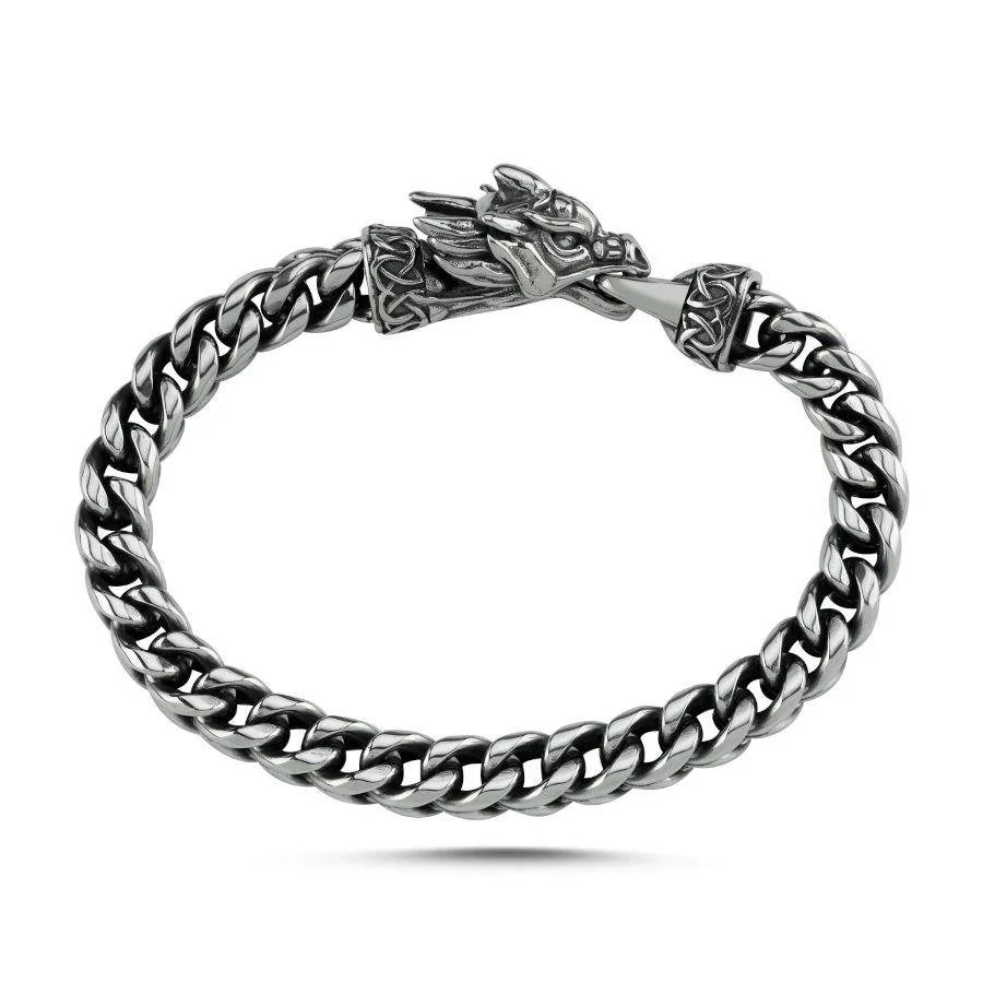 Ejderha Kafalı Kubik Gurmet Erkek Çelik Bileklik - 1