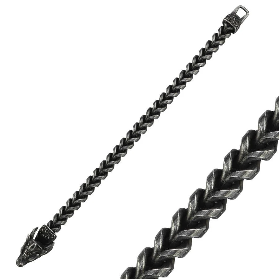 Ejderha Kafalı Kubik Gurmet Eskitme Erkek Çelik Bileklik - 2