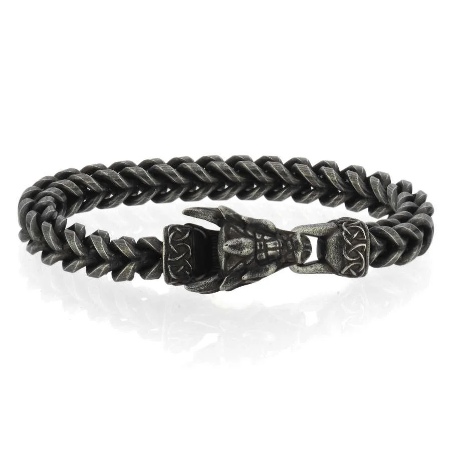 Ejderha Kafalı Kubik Gurmet Eskitme Erkek Çelik Bileklik - 3