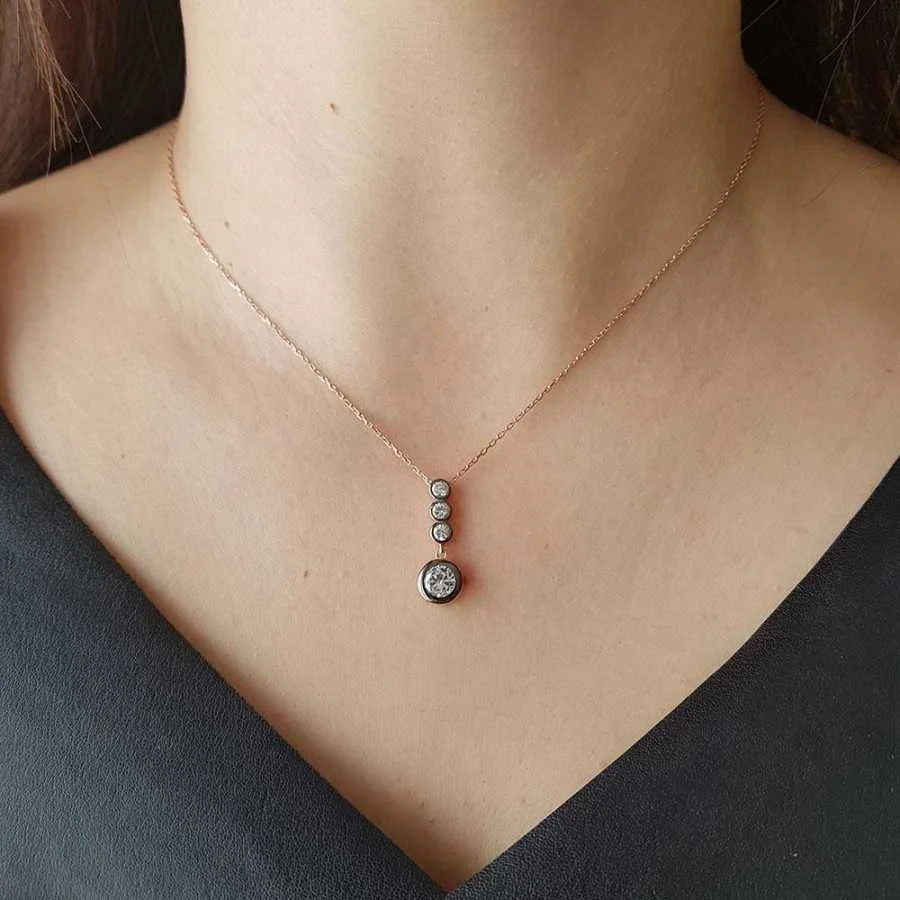 Diamond Model Stone Silver Women's Necklace - 1