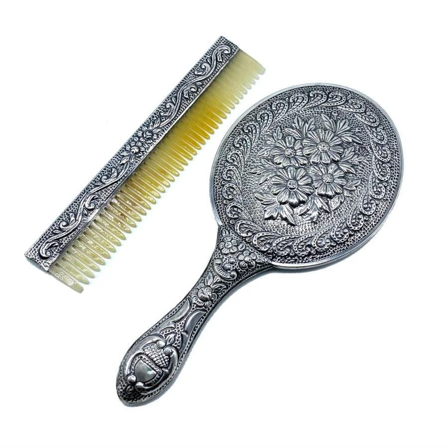  Daisy Hand Mirror Comb Double Silver Set No 3