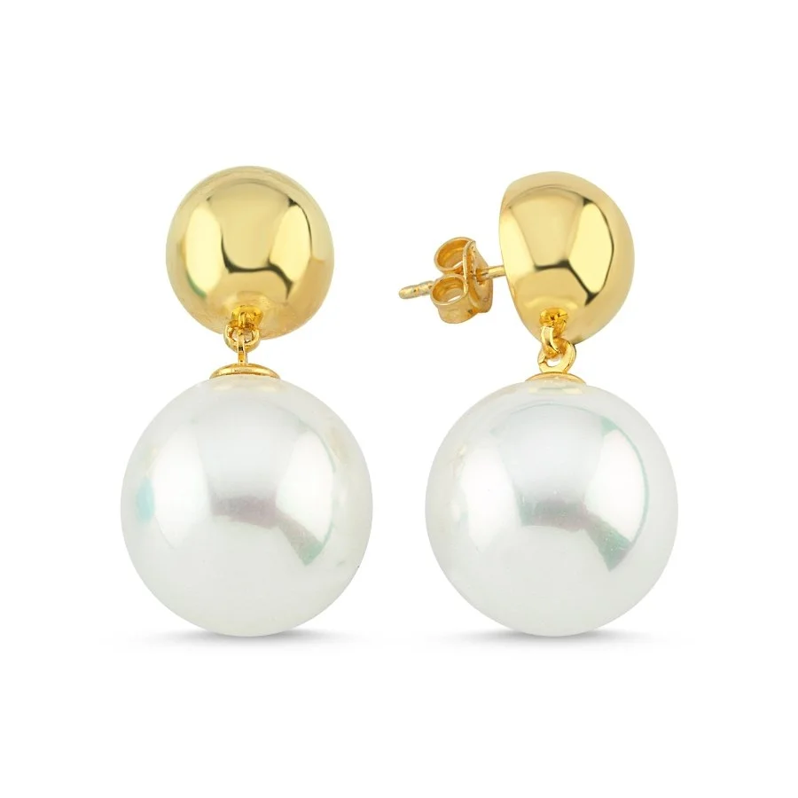 Esfera Top İnci Sallantılı Kadın Gümüş Küpe - 1