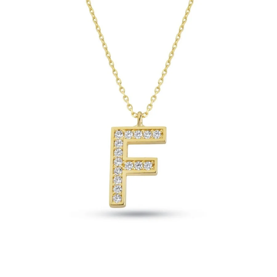 Gold Necklace with Letter F Stone - 1