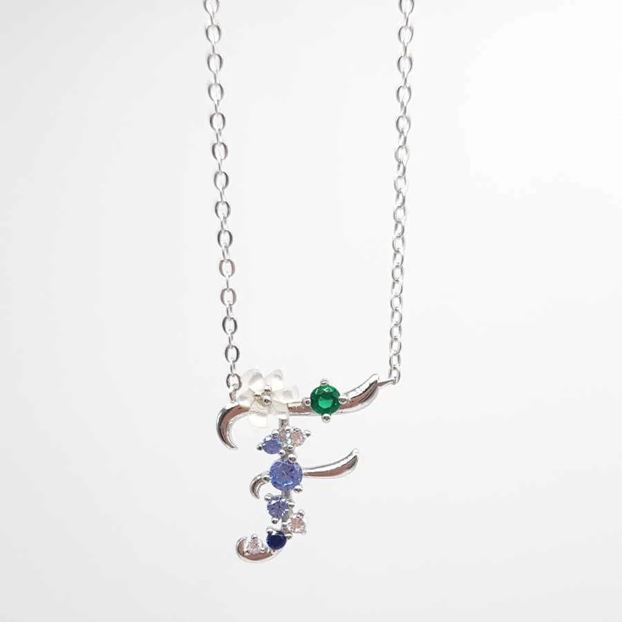 Letter F Floral Silver Women's Necklace - 1
