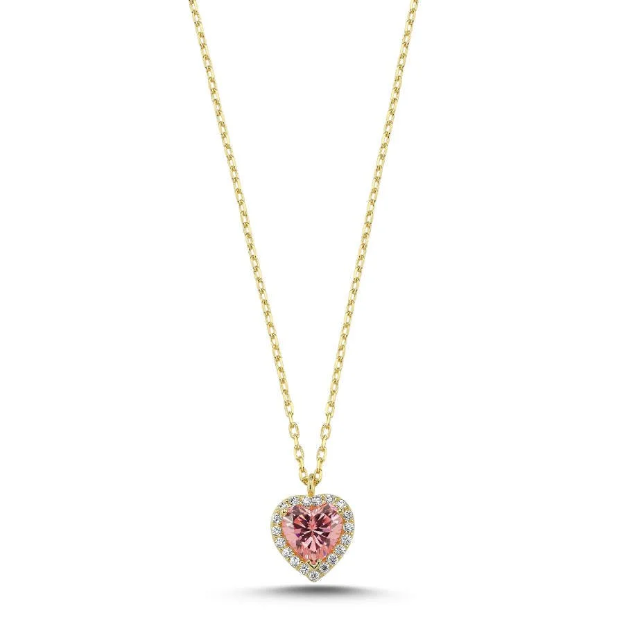 Fancy Pink Heart Silver Women's Necklace - 1