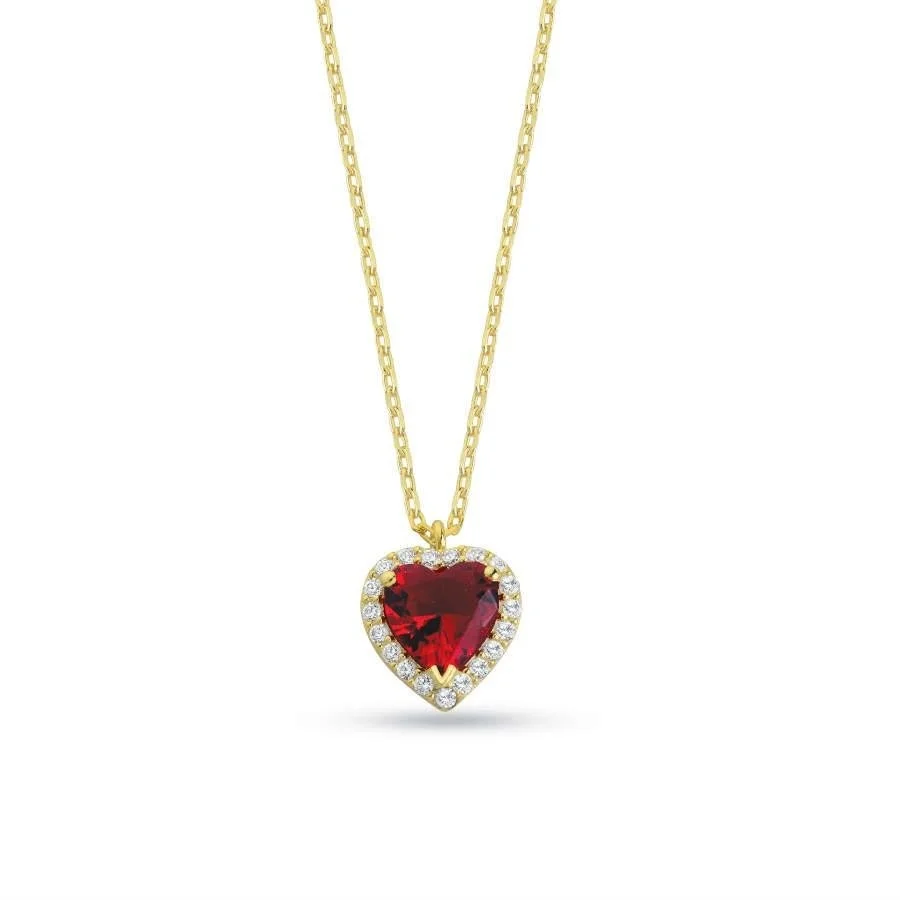 Fancy Ruby Heart Silver Women's Necklace - 1