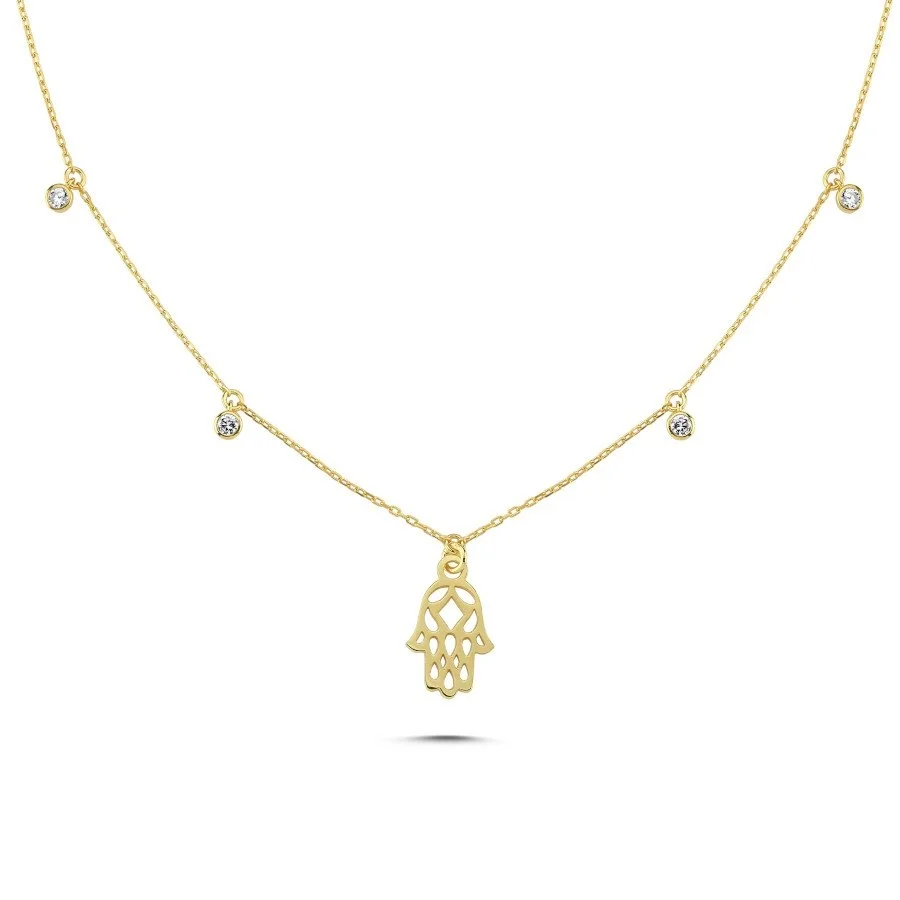 Fatima Hand Stone Charm Women's Silver Necklace - 1