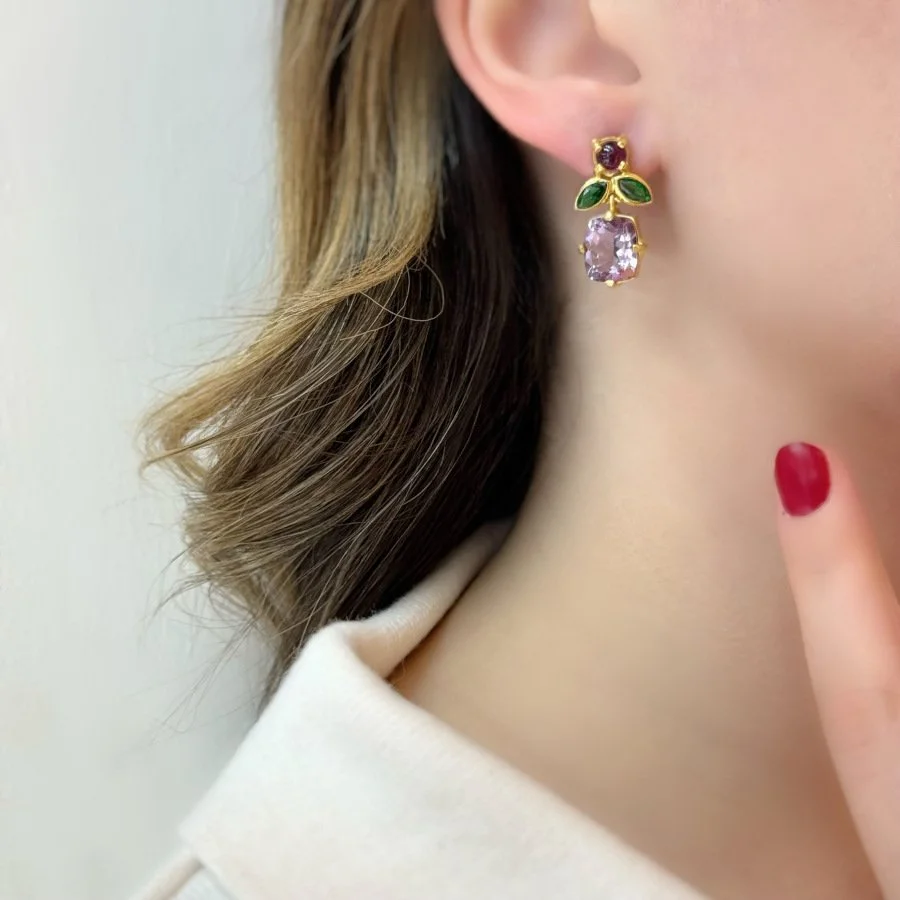 Florale Kalsedon Tasarım Kadın Gümüş Küpe - 2