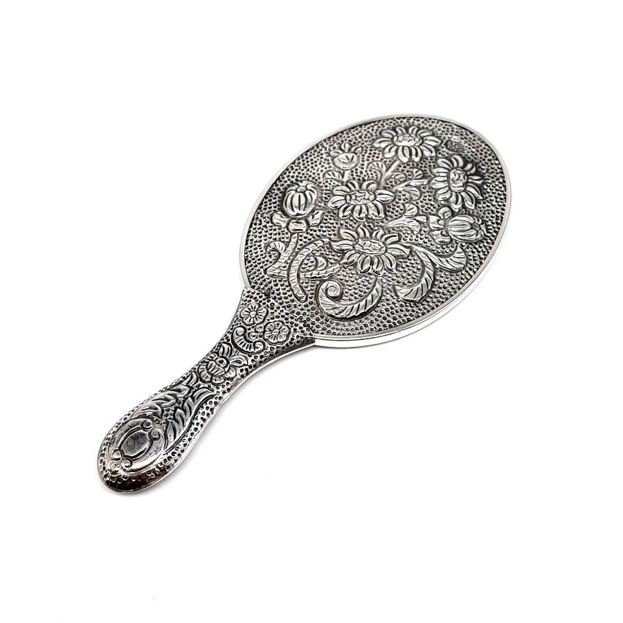 Floral Patterned Silver Hand Mirror No. 1 - 1