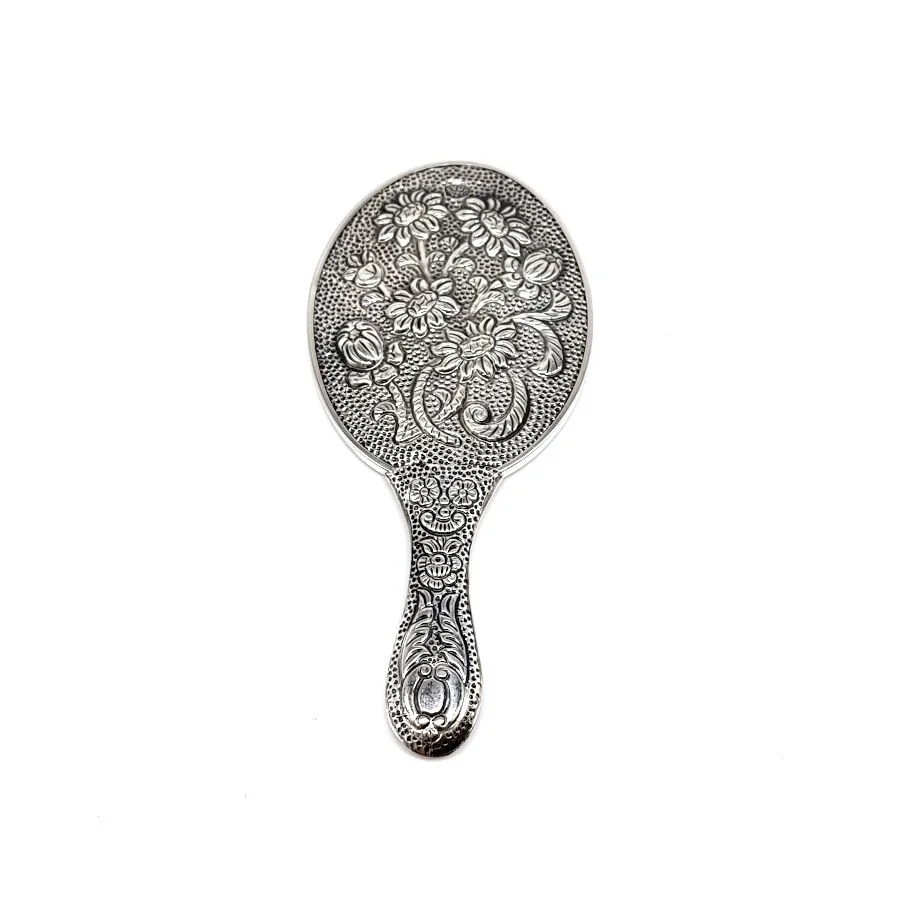 Floral Patterned Silver Hand Mirror No. 1 - 2