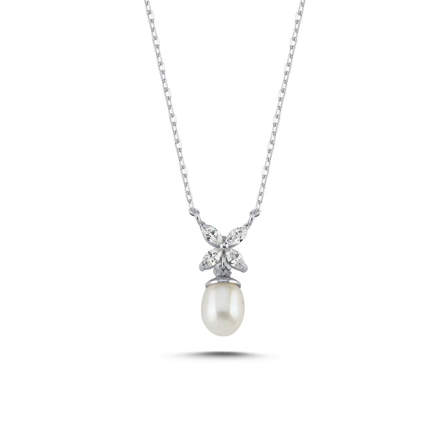 Gerçek İnci Küçük Markiz Roza Kadın Gümüş Kolye - CNG Jewels