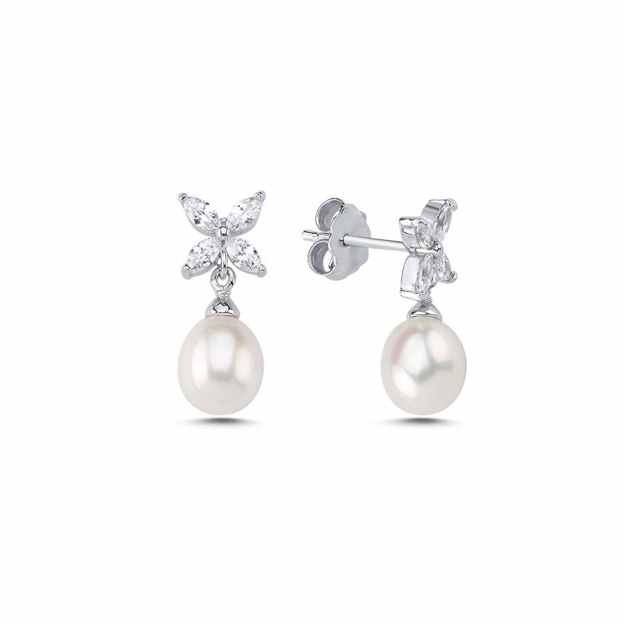 Gerçek İnci Markiz Roza Kadın Gümüş Küpe - CNG Jewels