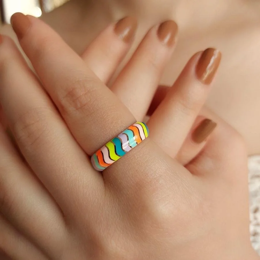 Rainbow Enameled Silver Women's Ring - 2