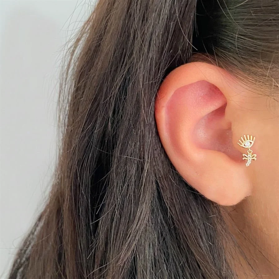 Göz Sallantılı Yusukçuk Altın Tragus Piercing