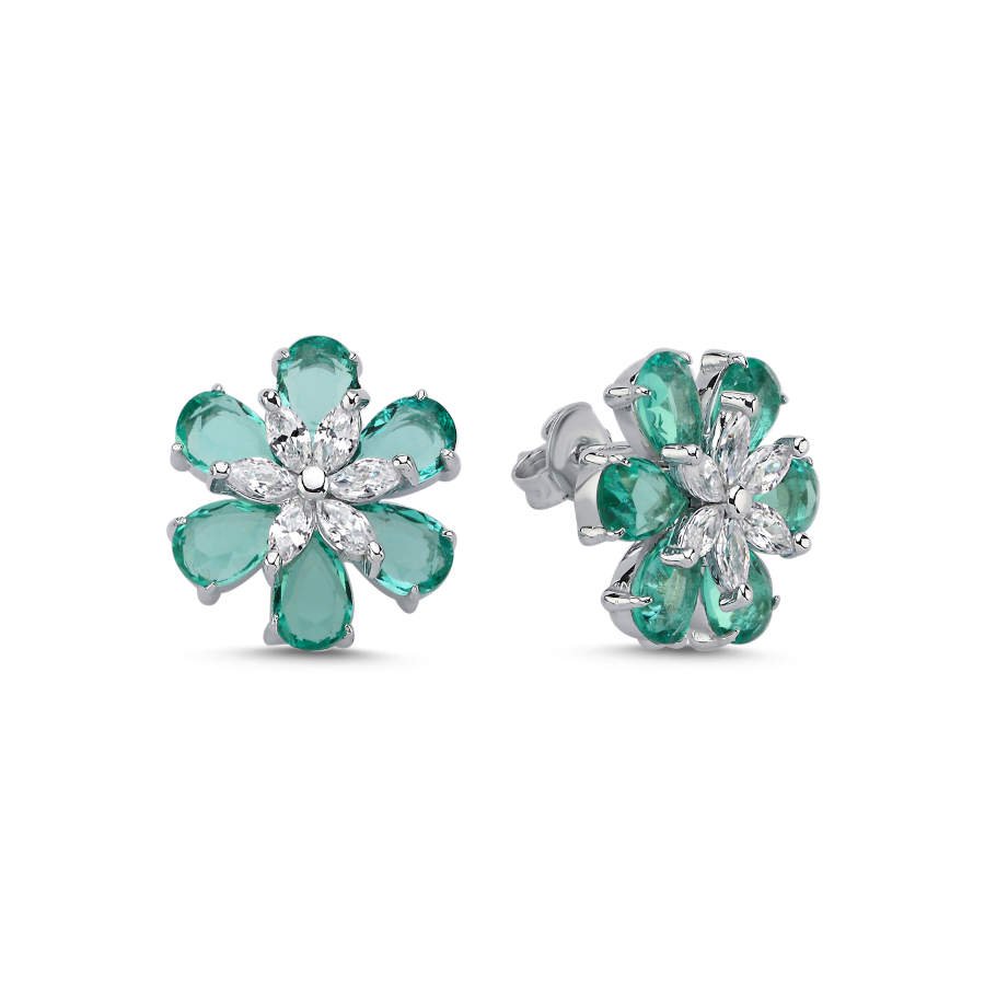 Green Papatya Bayan Gümüş Küpe - CNG Jewels