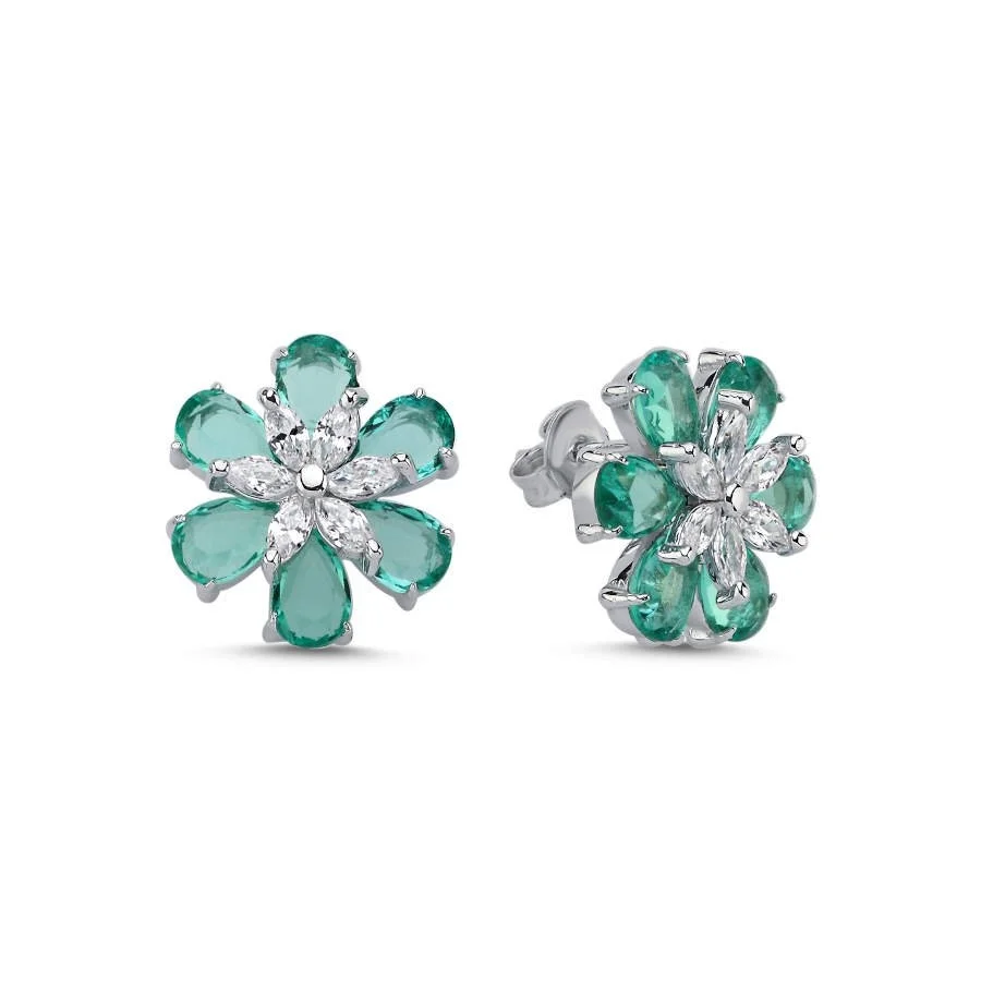 Green Daisy Women's Silver Earrings - 1