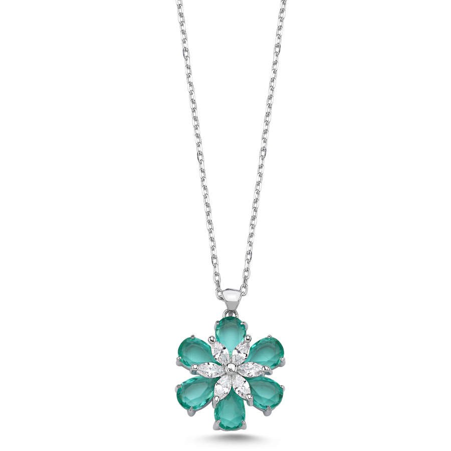Green Daisy Women's Silver Necklace - CNG Jewels