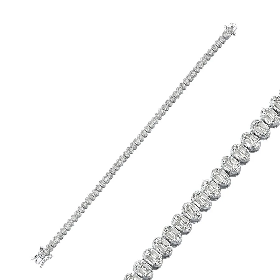 Gümüş Baget Taşlı Oval Su Yolu Bileklik - 1