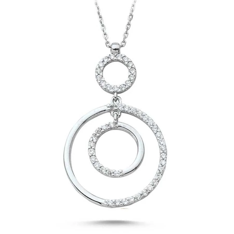 Silver Women's Necklace with Interlocking Stone Rings - 1