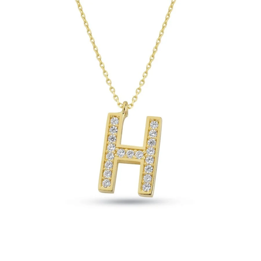 Gold Necklace with Letter H Stone - 1