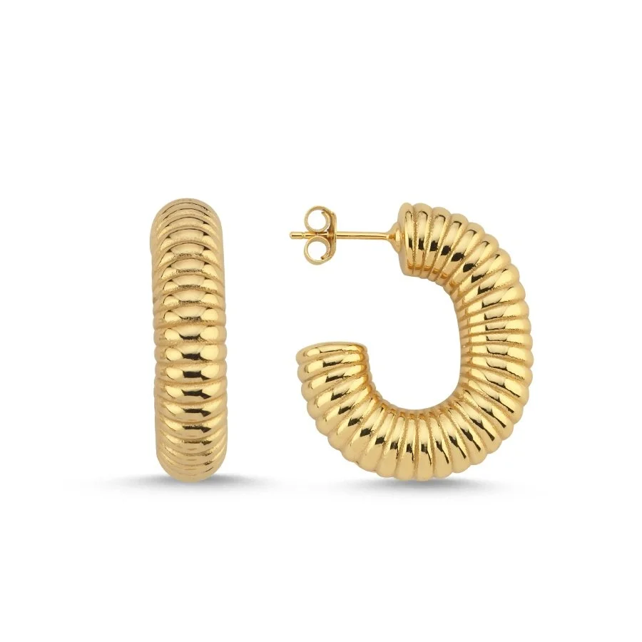 Halka Çizgili Gold Kadın Gümüş Küpe - 1