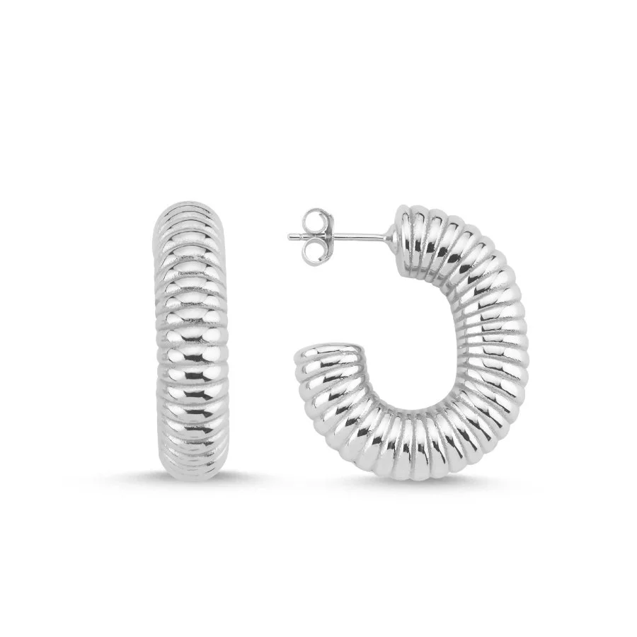 Halka Çizgili Kadın Gümüş Küpe - 1