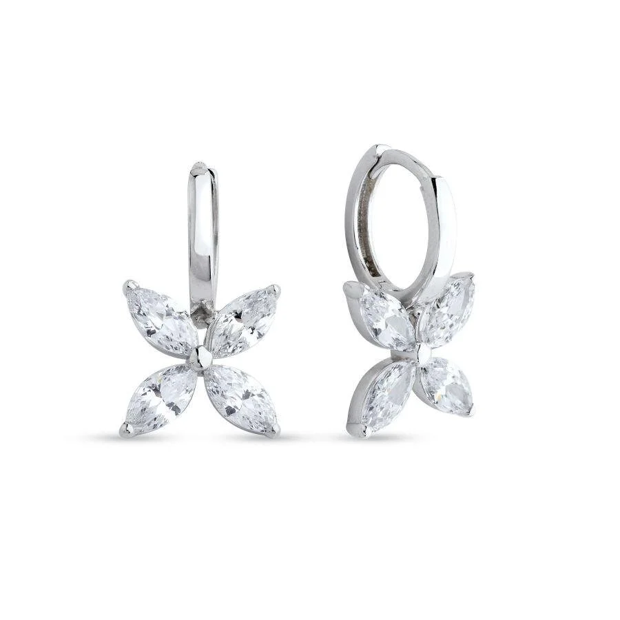 Halkalı Markiz Roza Gümüş Kadın Küpe - 1