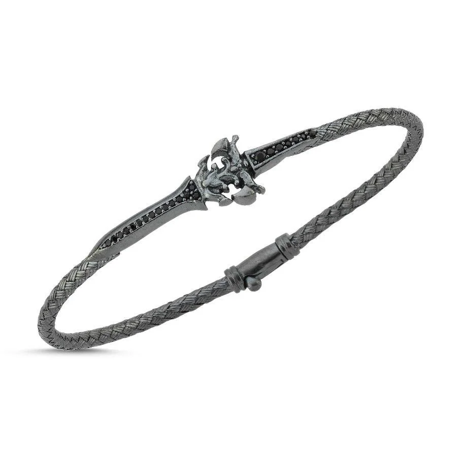 Hasır Örgü Kılıç Desenli Gümüş Erkek Bilekliği - 1