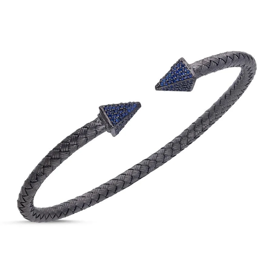 Hasır Örgü Mavi Taşlı Ok Gümüş Erkek Bilekliği - 1