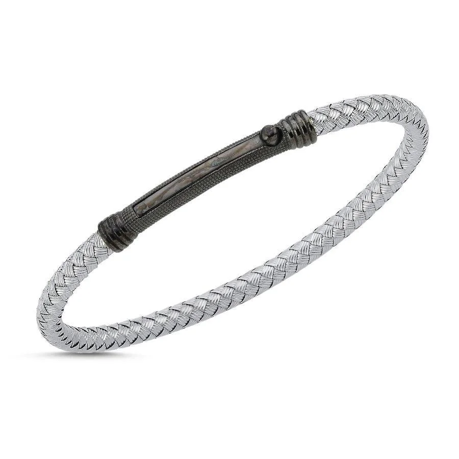 Hasır Örgü Tasarım Gümüş Erkek Bilekliği - 1