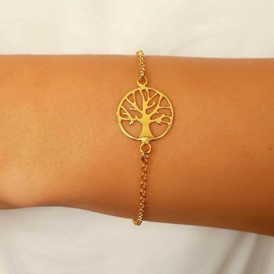 Hayat Ağacı Gold Kadın Gümüş Bileklik - 1