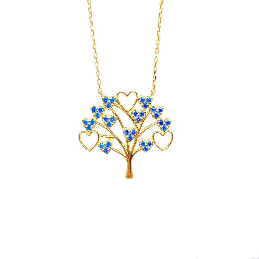 Tree of Life Blue Stone Silver Women's Necklace - CNG Jewels