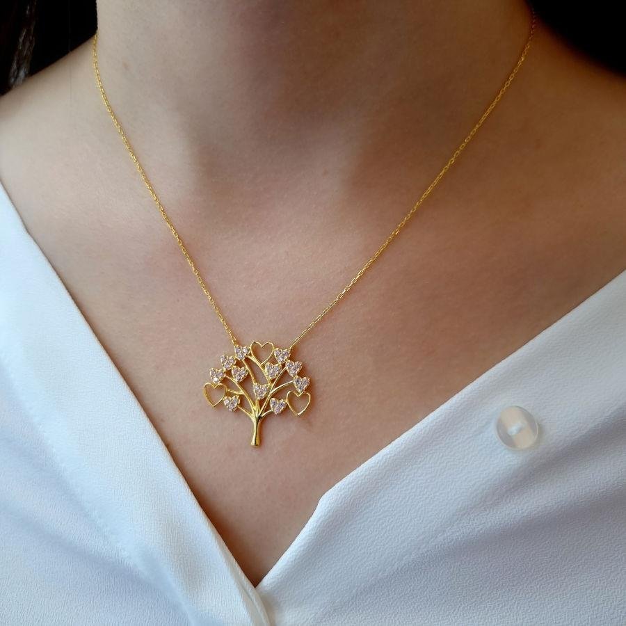 Tree of Life Pink Stone Silver Women's Necklace - CNG Jewels (1)