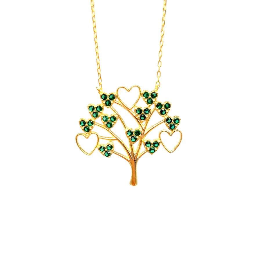 Tree of Life Green Stone Silver Women's Necklace - CNG Jewels