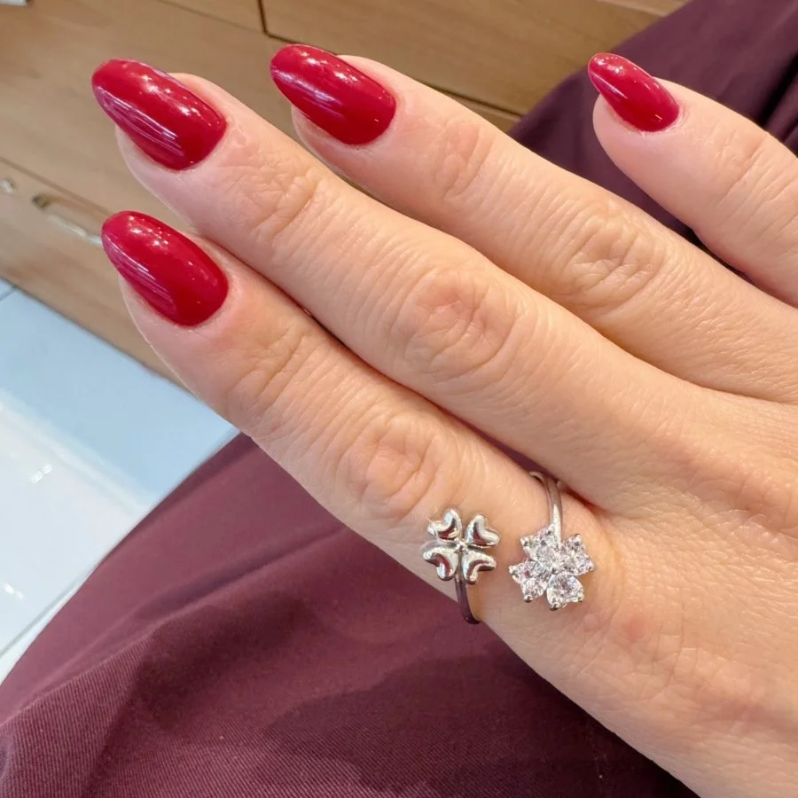 İkili Dört Yaprak Yonca Kadın Gümüş Yüzük - 2