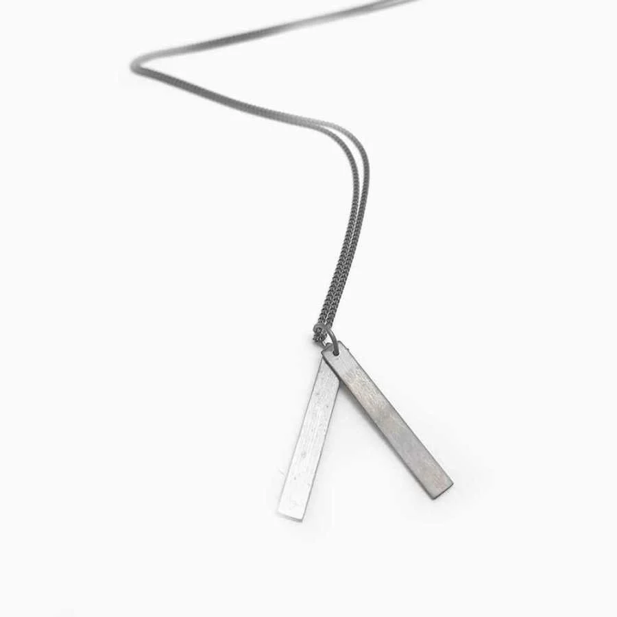 İkili İnce Plaka 925 Ayar Gümüş Erkek Kolye - 1