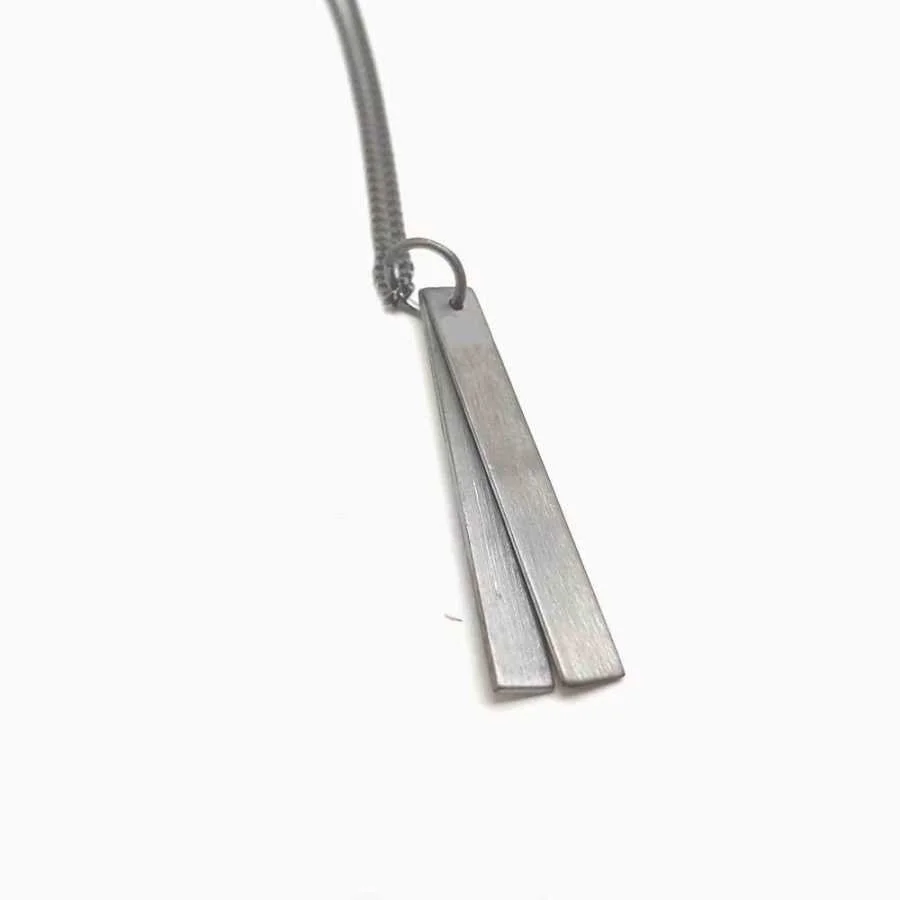 İkili İnce Plaka 925 Ayar Gümüş Erkek Kolye - 2