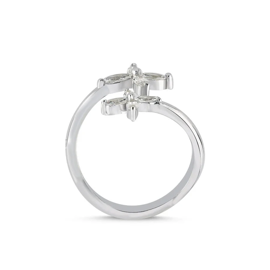 Double Marquise Rose Women's Silver Ring - 2
