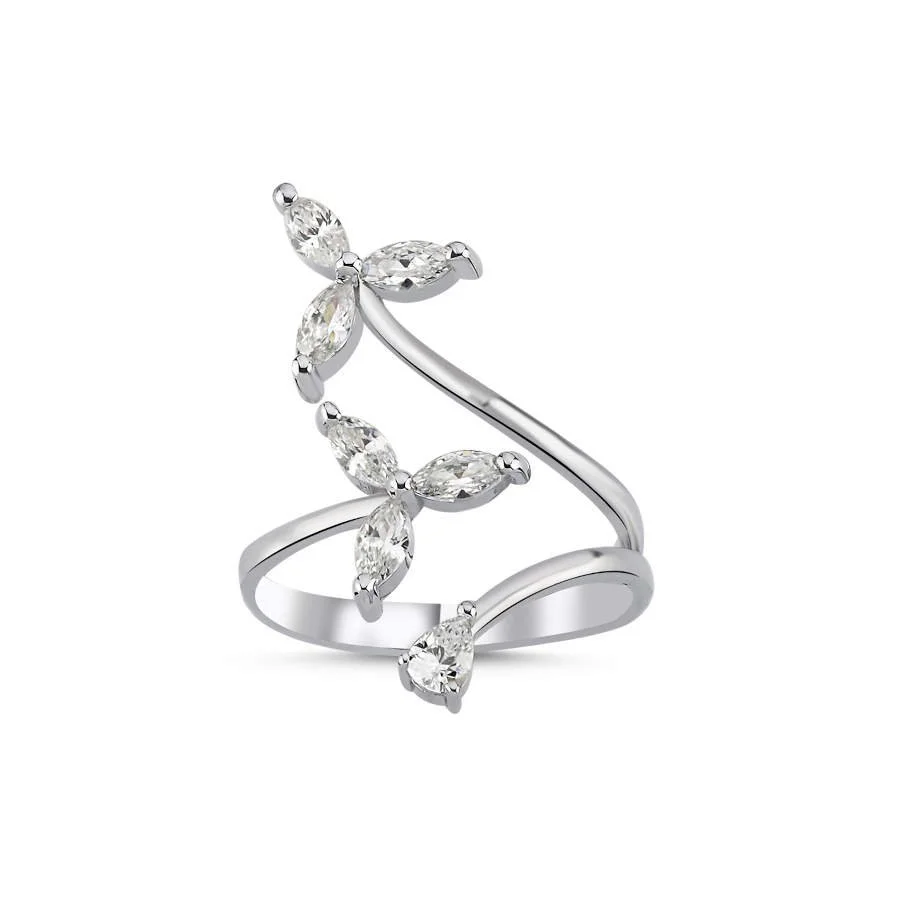 İkili Markiz Rüzgar Gülü Kadın Gümüş Yüzük - 1