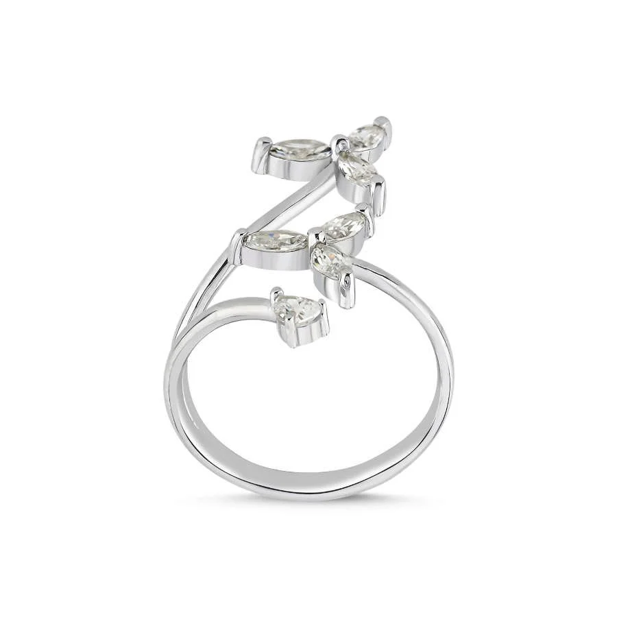 İkili Markiz Rüzgar Gülü Kadın Gümüş Yüzük - 2